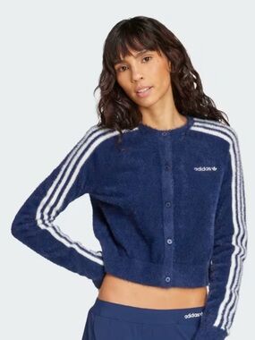 adidas Fluffy Knitted Blue Cardigan